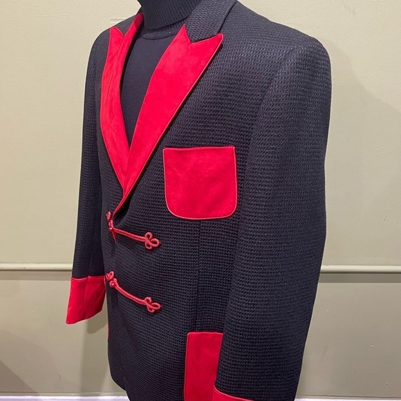 Insomnia blazer double blazer black/red suede lapel SZ 2x - Picture 3 of 4